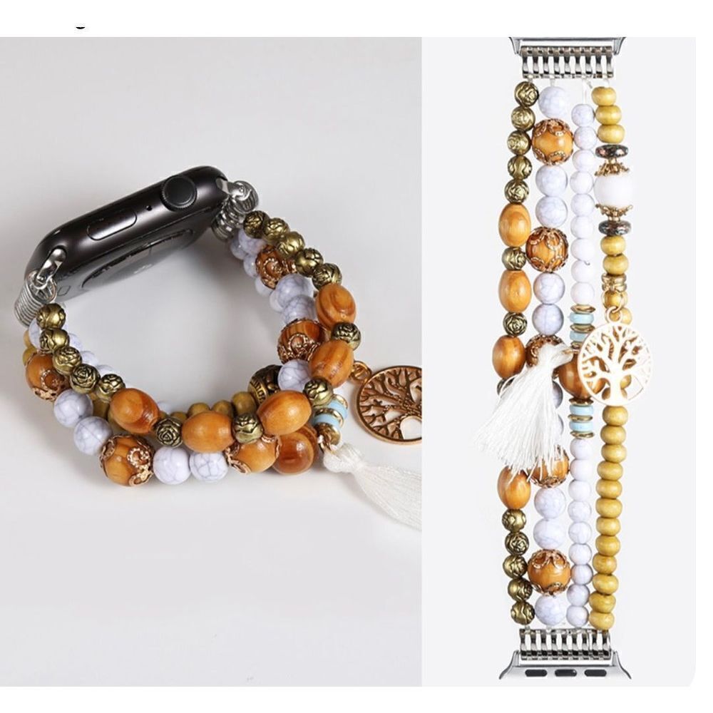 Bohemian Natural Bead Crystal Watch Band Women Bracelet for Apple Watch 42-44mm